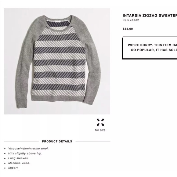 J. CREW Intarsia ZigZag Sweater Gray Black Wool Blends Pullover Knit Comfortable - Picture 3 of 8